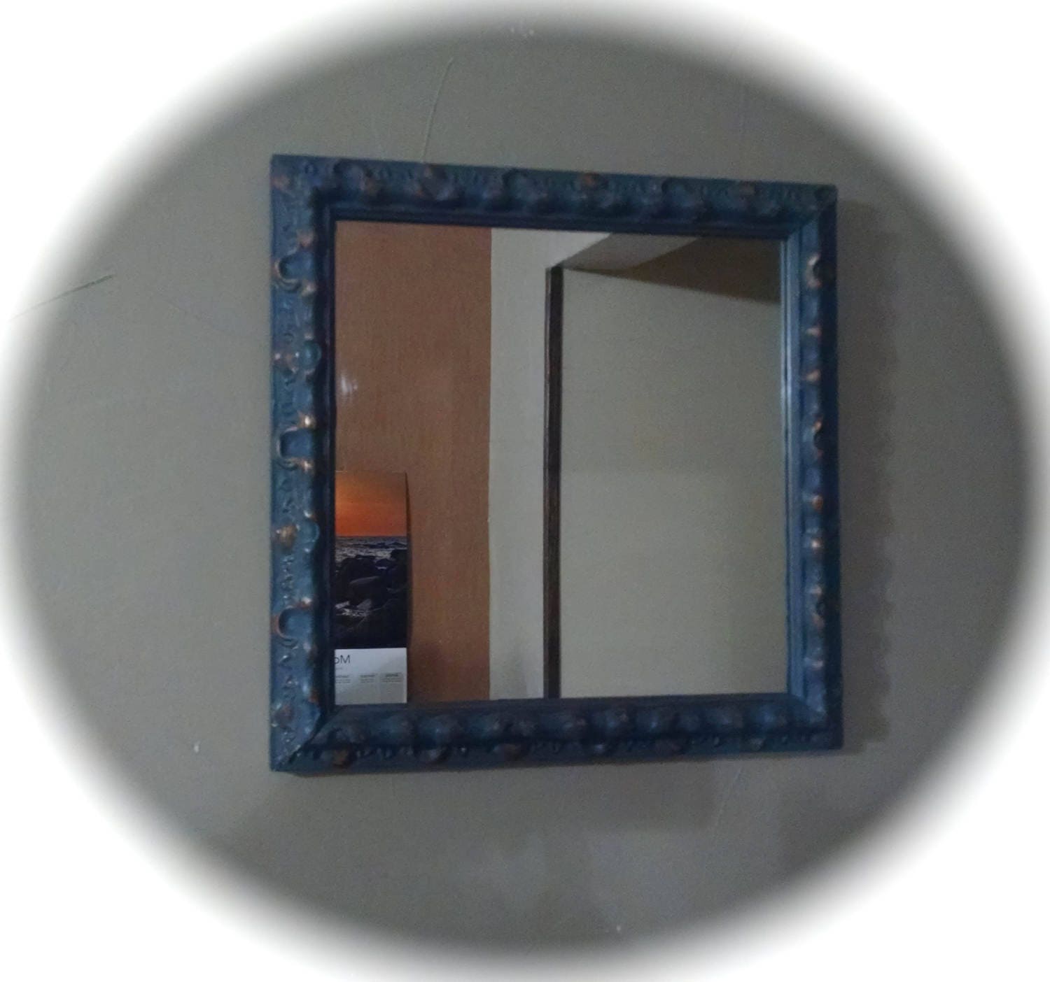 Wooden Mirror / Blue Grey Mirror / Distressed Mirror / Square Etsy
