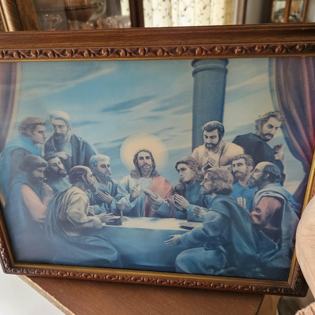 Vintage Religious Hologram of Jesus at the Last Supper Wooden Framed ...