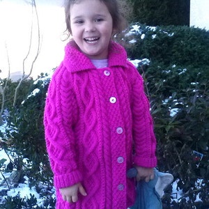 Mairead aran cable coat for little girls, PDF knitting pattern