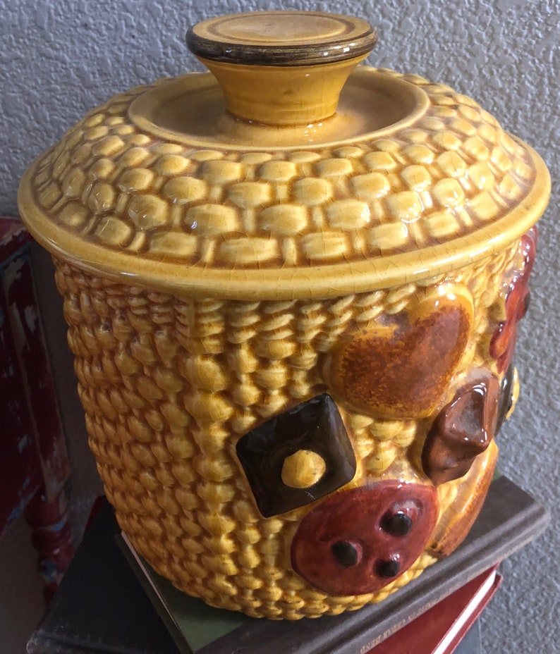 Cookie Jar Golden Mustard Basket Weave Mid Century Los Etsy