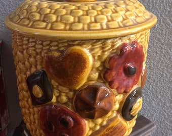 Cookie Jar Golden Mustard  Basket Weave Mid Century Los Angeles Potteries Vintage 1966