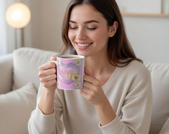 Elegante Herztasse mit floralen Ecken – Romantische Kaffeetasse – Süßes Geschenk für sie – Valentinstag, Jahrestag, Geburtstag
