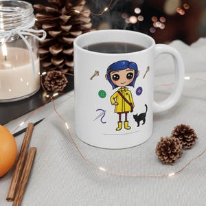 Coraline mug, fantasy horror movie mug