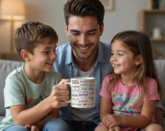 Papa-Tasse als Geschenk von Tochter oder Sohn – „Ich liebe dich, Papa“-Tasse – „Danke, Papa“ in verschiedenen Sprachen – Mehrsprachige Vatertags-Kaffeetasse