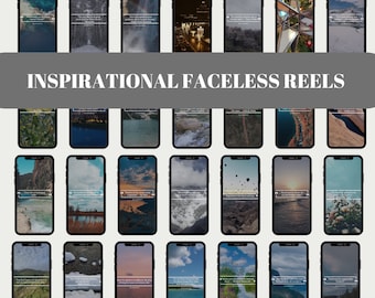 May include: A collage of 30 phone screen mockups featuring inspirational quotes and scenic backgrounds. The images are arranged in a grid pattern and feature a variety of landscapes, including mountains, beaches, forests, and cityscapes. The quotes are displayed in a simple, modern font and are centered on the screen. The text at the bottom of the collage reads "100 Inspiring & Motivational Quotes".