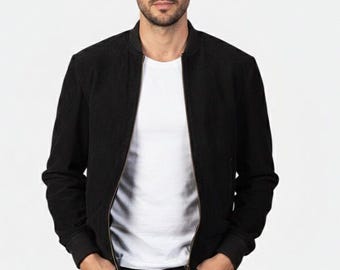 Men's Black Suede Bomber & Harrington Zip-Up Style Leather Jacket