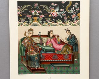 1888 – Wnętrze Chin | Antyczna chromolitografia | Historyczna scena z Chin