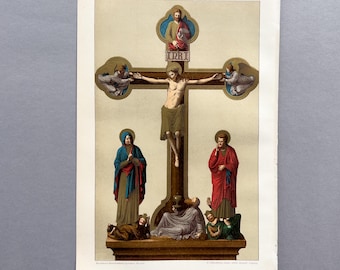 1898 – Triumphkreuz von Wechselburg | Antike Chromolithografie | Romanische Sakralkunst