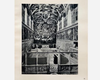 Rome, Sixtijnse Kapel – Originele kopergravure 1940 – Michelangelo