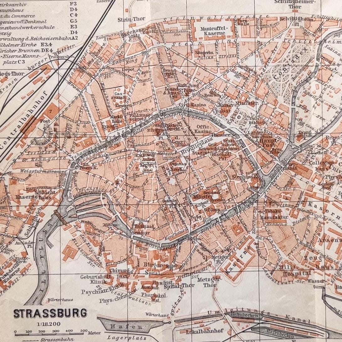 ストラスブール – 1906年のアンティーク市街地図 – オリジナル