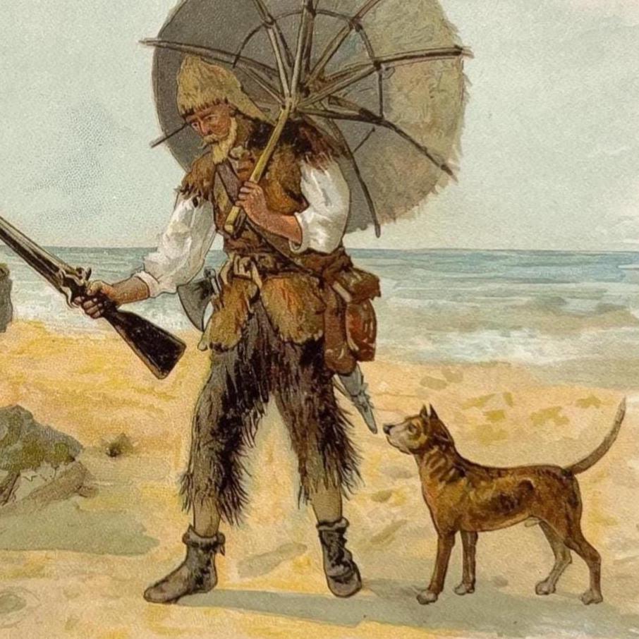 洋書 British Art: A walk round the rusty pier Robinson Crusoe – Antique Lithograph C.1890 – on the Beach With