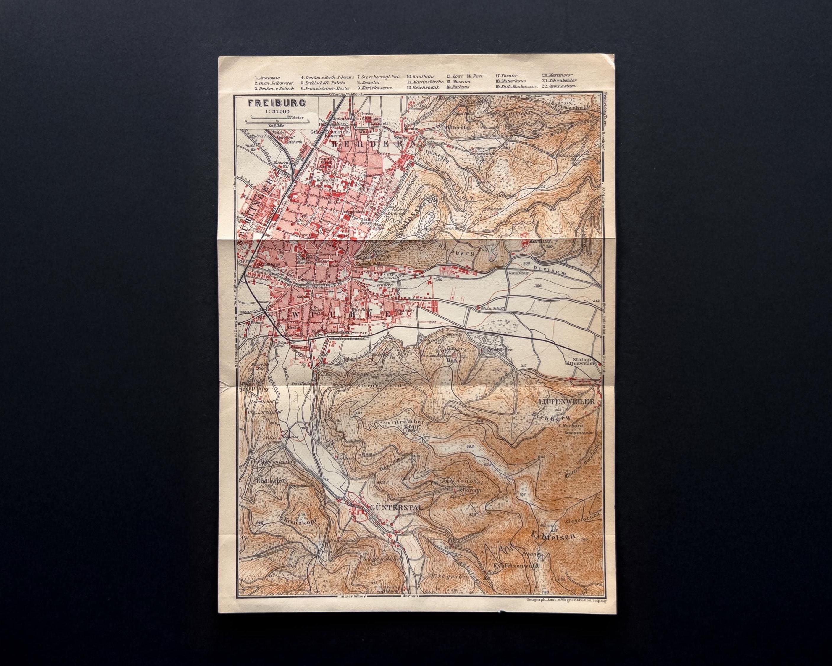 Freiburg Map From 1906 | Original Lithograph | Historic City Map