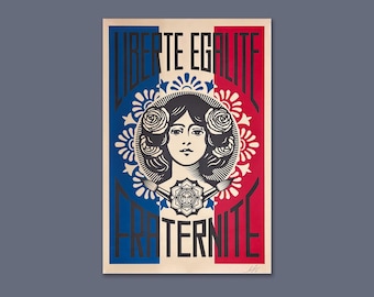 Signed Shepard Fairey Art Print: Liberté Égalité Fraternité, Political Poster