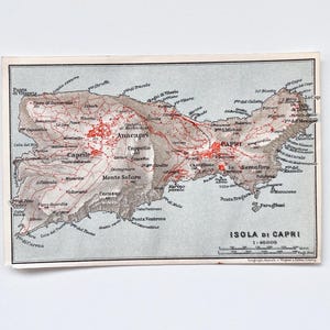 Mapa de la isla de Capri de 1926 – Litografía antigua – Impresión histórica del Golfo de Nápoles