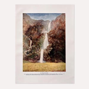 1912 / Cataratas de Sutherland / Grabado antiguo a color