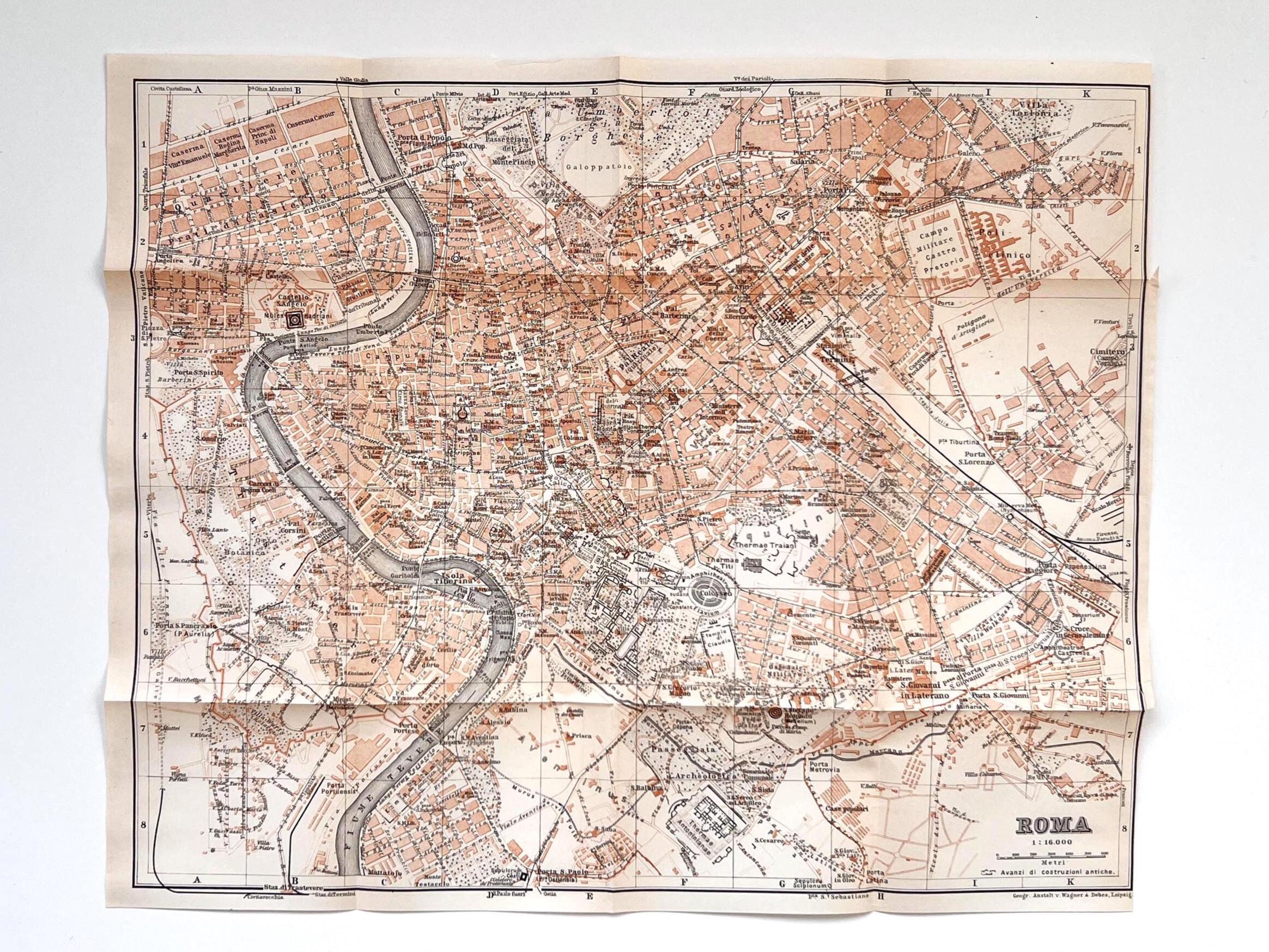 ローマ、イタリア – 1926年の市街地図 – ヴィンテージリトグラフ