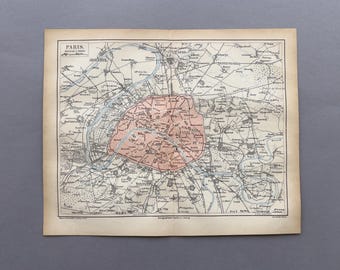 1876 – Mapa de la ciudad de París / Cromolitografía antigua original