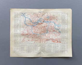 1890 – Breslau Stadtplan | Antike originale Chromolithografie | Historische Karte Breslau