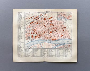 Mapa de la ciudad de Magdeburgo de 1890 – Impresión cromolitográfica original antigua