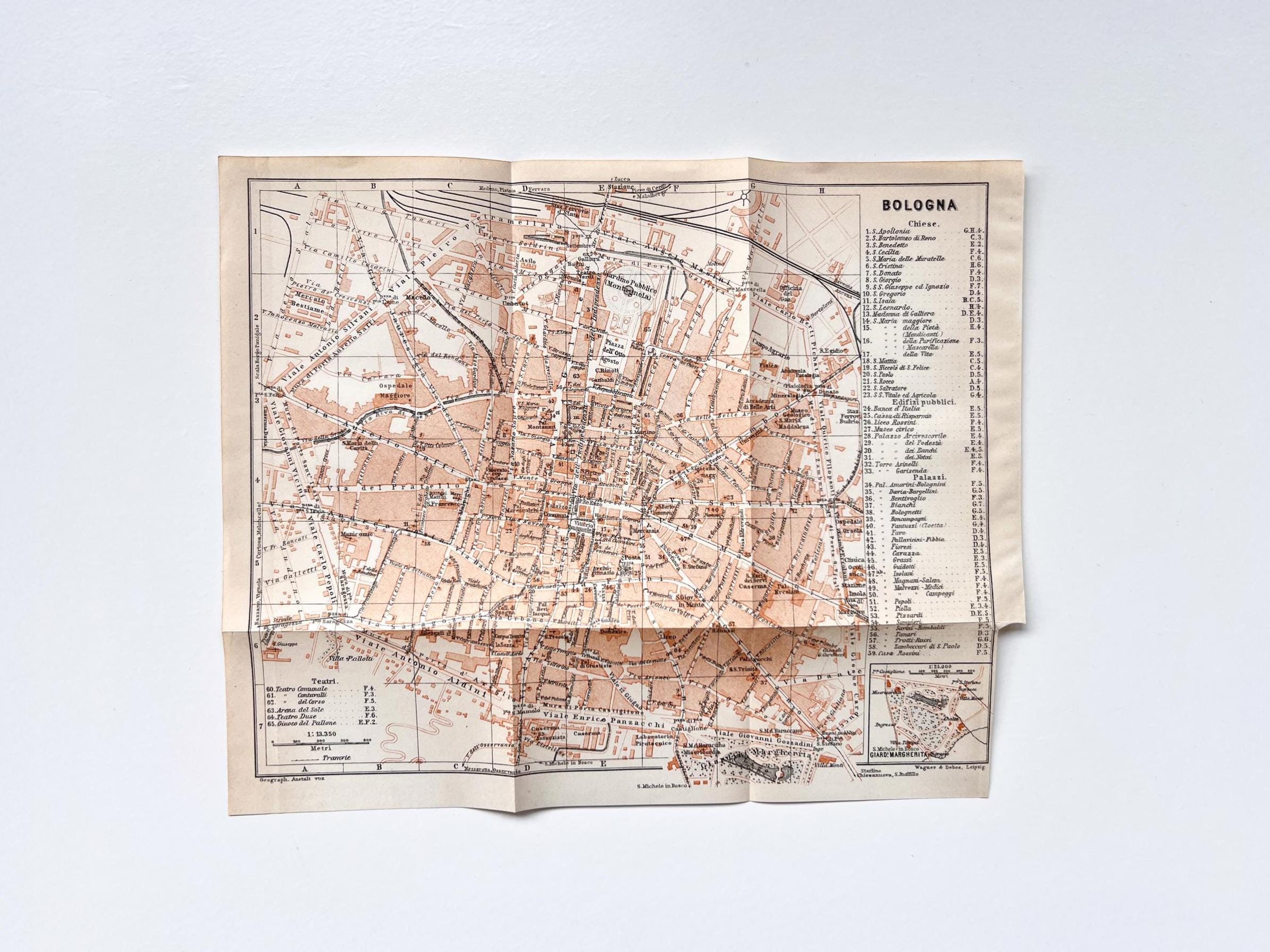 Bologna, Italy – City map from 1926 – Vintage lithograph