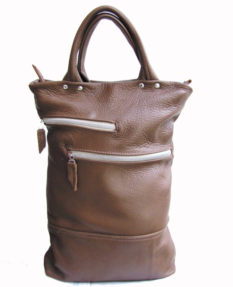 Tan leather laptop bag Unisex leather backpack and briefcase convertible messenger bag