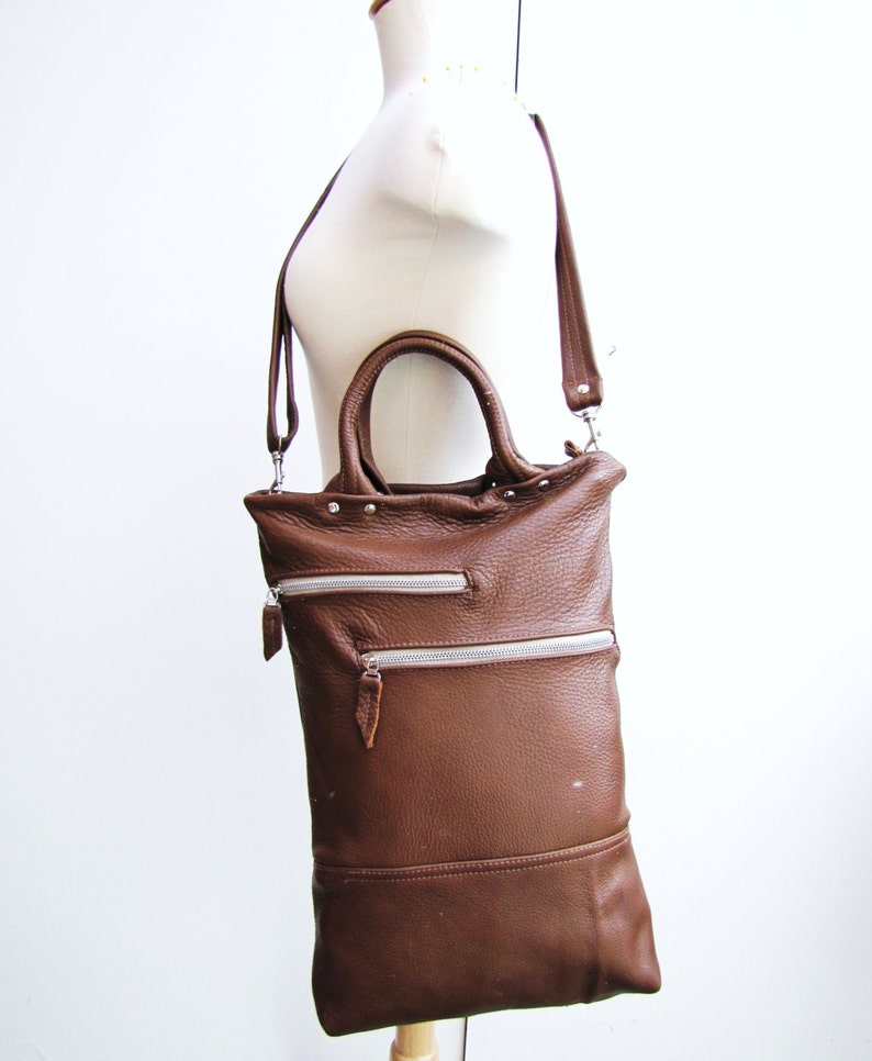 Tan leather laptop bag Unisex leather backpack and briefcase convertible messenger bag