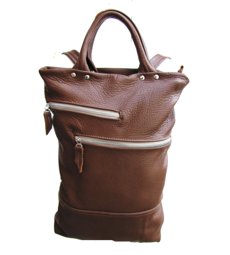 Tan leather laptop bag Unisex leather backpack and briefcase convertible messenger bag