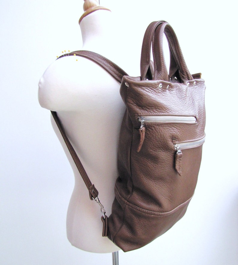 Tan leather laptop bag Unisex leather backpack and briefcase convertible messenger bag