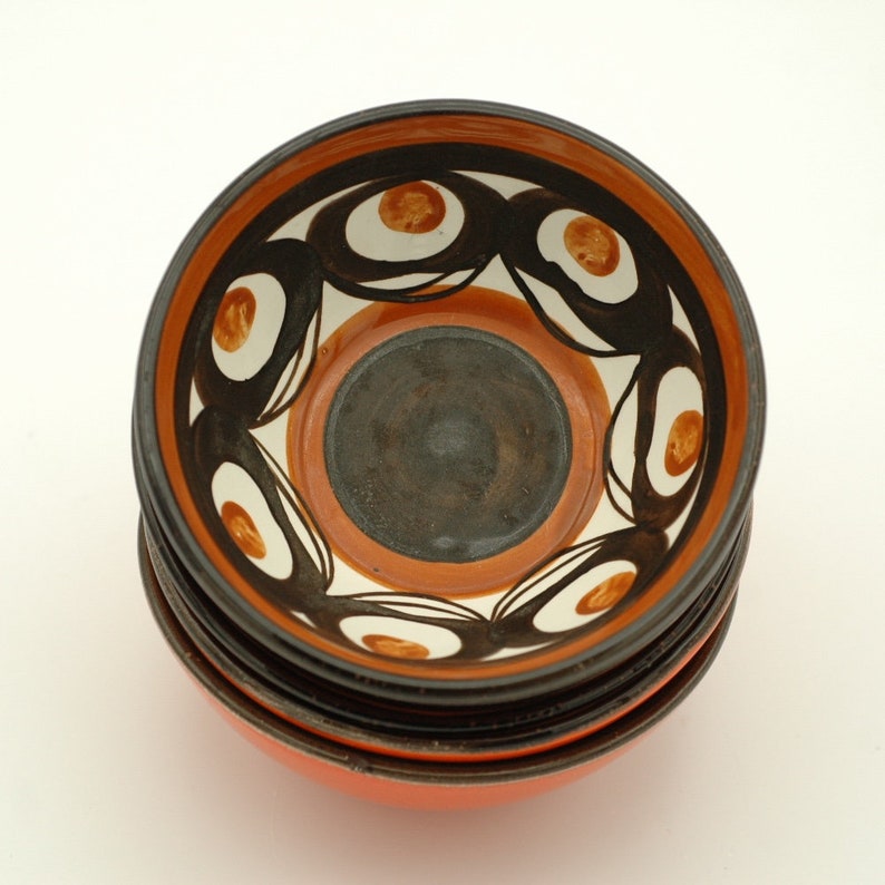 Vintage SMF Schramberg small bowls hand painted German art pottery Sambesi set of 5 bowls