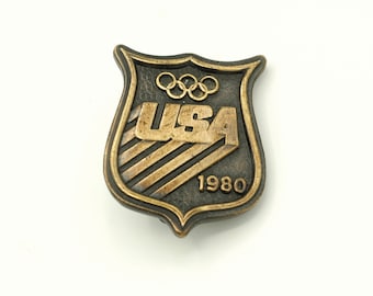 Vintage Trucker Belt Buckle, USA 1980 Olympics Belt Buckle, large belt buckle, Bergamot brass buckle, 1980 Olympics souvenir