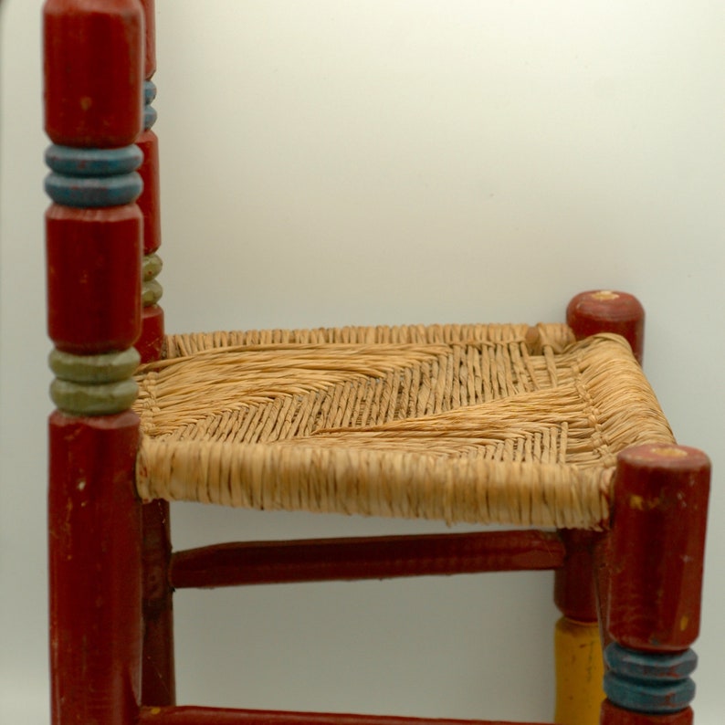 hand painted wood and straw chair Vintage Child/'s Wooden Chair primitive country farmhouse decor