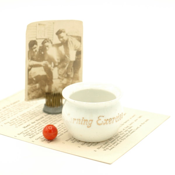 Miniature Chamber Pot, novelty chamber pot, air plant pot, tiny toilet, ceramic potty says Morning Exercise, Made in Germany