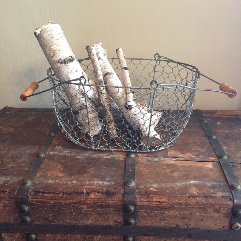 Vintage Wire Egg Basket Farm Market Basket With Wooden Etsy