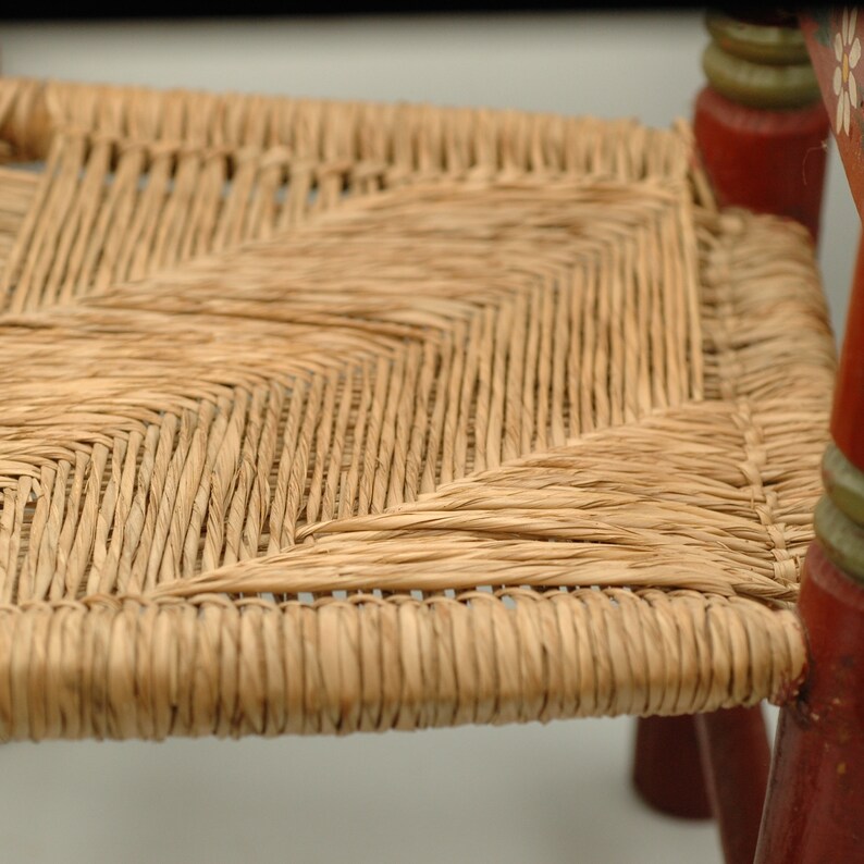 hand painted wood and straw chair Vintage Child/'s Wooden Chair primitive country farmhouse decor