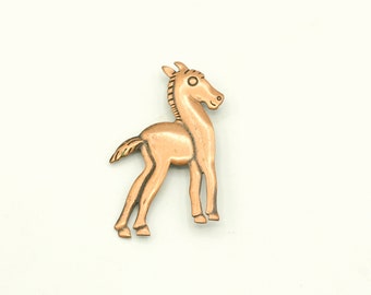 Vintage copper foal brooch, metal pin back horse, horse pin copper, animal brooch, Kentucky Derby pin, Equestrian jewelry, farm girl gift