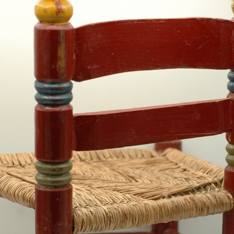 hand painted wood and straw chair Vintage Child/'s Wooden Chair primitive country farmhouse decor