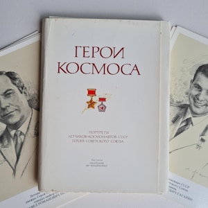 Porträts von russischen Kosmonauten Piloten und Helden der Sowjetunion 1977, Seltenes russisches Vintage Souvenir 70er Jahre, UdSSR Kosmonauten Porträts 70er Jahre