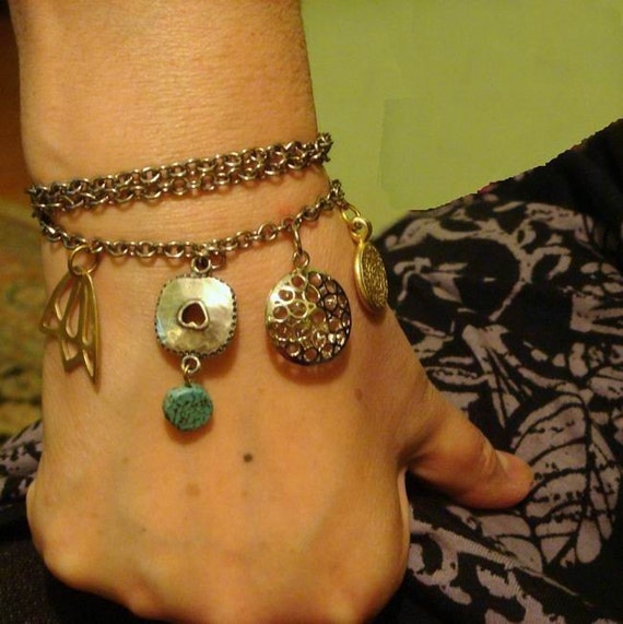 Items similar to wrapped chain with charms bracelet in silver on Etsy