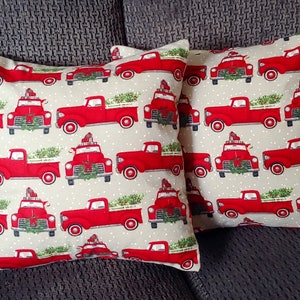 HOLIDAY PILLOW COVERS 16 X 16, Flannel Pillow Covers, Red Truck Pillow Covers, Set of 2 Covers, Home Decor, Holiday Decor, Christmas Pillows