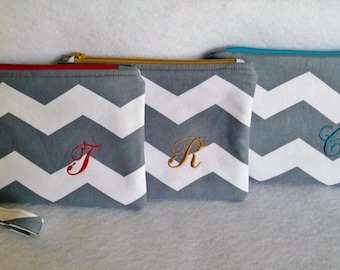 Monogrammed Chevron Wristlet Wallet: Personalized Zipper Pouch, Letter T