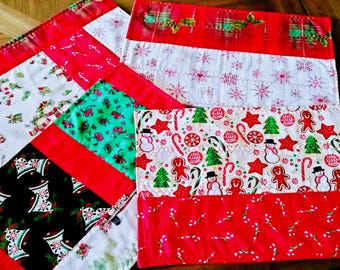 Quilted Christmas Placemats, 100% Cotton, Holiday Dining Set (Set of 4)