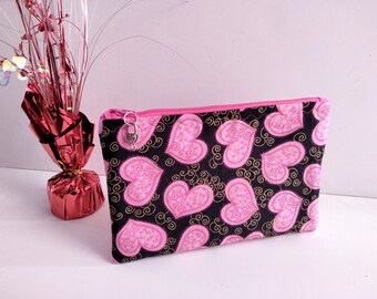 Heart Zipper Pouch, Valentine Gift, Cosmetic Pouch, Valentine Gift for Her, Gift for Her, Birthday Gift, Zipper Pouch, Zipper Case