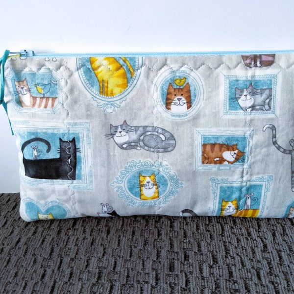 Pencil Case/Zipper Pouch, Cats Fabric Zipper Pouch, Quilted Children's Pencil Case, Child's Zipper Case, Child's Gift Idea