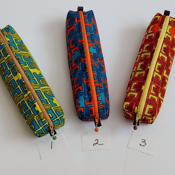 Slim Zipper Pouches, Slim Cosmetic Case, Slip Pencil Case, Slim Craft Case, Ankara Fabric Zipper Pouch, Gift for College, HS Student