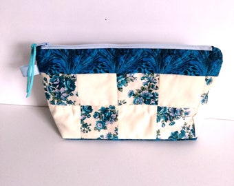 Quilted Zipper Pouch, Patchwork Cosmetic Bag, Cosmetic & Toiletry Storage, Makeup Travel Case, Project Bag, Chargers Storage, READY TO SHIP