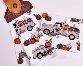 Fall Hanging Towel with Matching Mat, Fall Decor, Fall Kitchen Decor, Pumpkins on Truck Decor, Pumpkins, Hostess Gift, Kitchen Gift