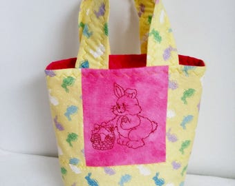 Girl's Easter Purse, Quilted Little Girls Purse, Easter Bags,Spring Purse, Machine Embroiderd Bunny,Machine Embroidered Rabbit,READY TO SHIP