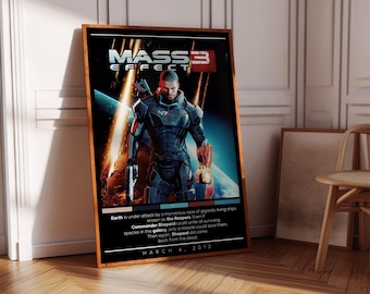 Mass Effect 3 Poster Print | Gaming Poster | 3 Colors | Gaming Decor | Video Game Poster | Gaming Gift | Video Game Print | Gaming Cover