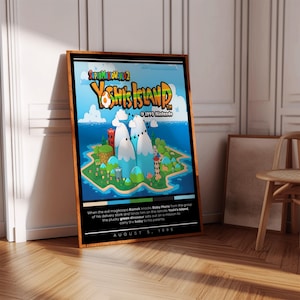 Super Mario World 2 Yoshi&#39;s Island Poster Print | Gaming Poster | 3 Colors | Gaming Decor | Video Game Poster, Gaming Gift, Video Game Print