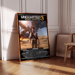 Uncharted 3 Drake&#39;s Deception Poster Print | Gaming Poster | 3 Colors | Gaming Decor | Video Game Poster | Gaming Gift | Video Game Print